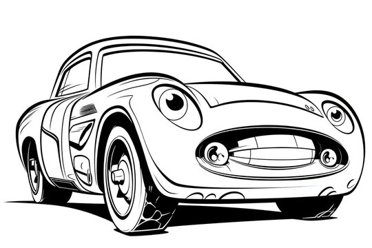 cartoon car character from a coloring page. Generative AI