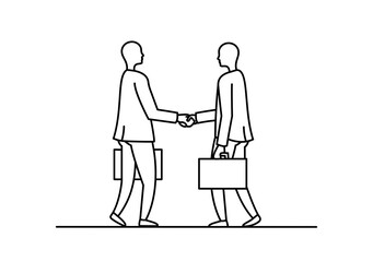 Meeting of two businessmen. Business partnership. Business partners shake hands. Contour vector drawing.