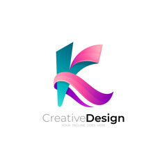 Letter K logo with simple design vector, modern style, 3d
