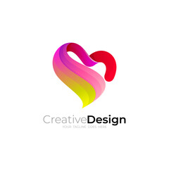Love care logo and ribbon design combination, social icon template