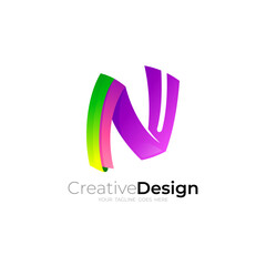 N logo with 3d colorful design, modern icon vector, colorful style