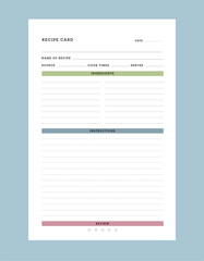 Recipe card planner. Plan you food day easily. Vector illustration