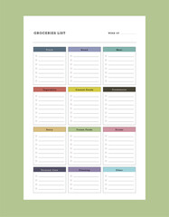 Groceries list planner. Plan you food day easily. Vector illustration