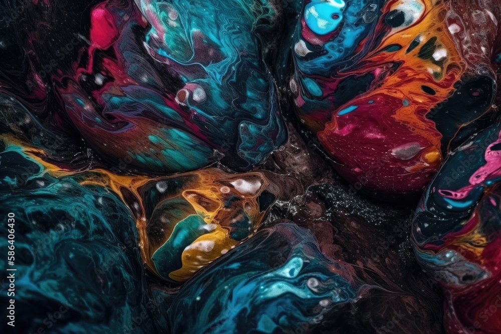 Poster close-up view of a vibrant and colorful mixture of paint. generative ai