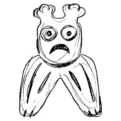 Stylized owl. Ethnic ancient Siberian design. Permian animal style. Hand drawn linear doodle rough sketch. Black silhouette on white background.