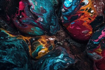 close-up view of a vibrant and colorful mixture of paint. Generative AI