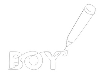 One continuous line of Boy text written with a pencil, felt tip pen. Thin Line Illustration vector concept. Contour Drawing Creative ideas.