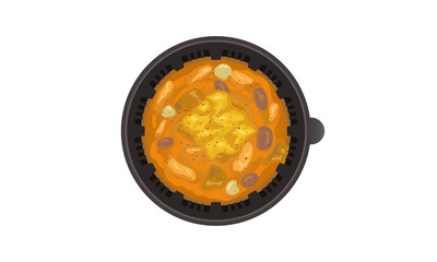 한국 음식 로제 치즈 떡볶이 배달 음식 벡터 일러스트, Korean food Rosé cheese Tteokbokki delivery food vector illustration