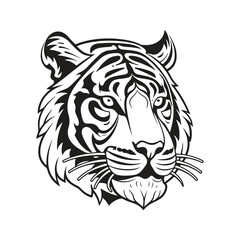 tiger head, vector concept digital art, hand drawn illustration