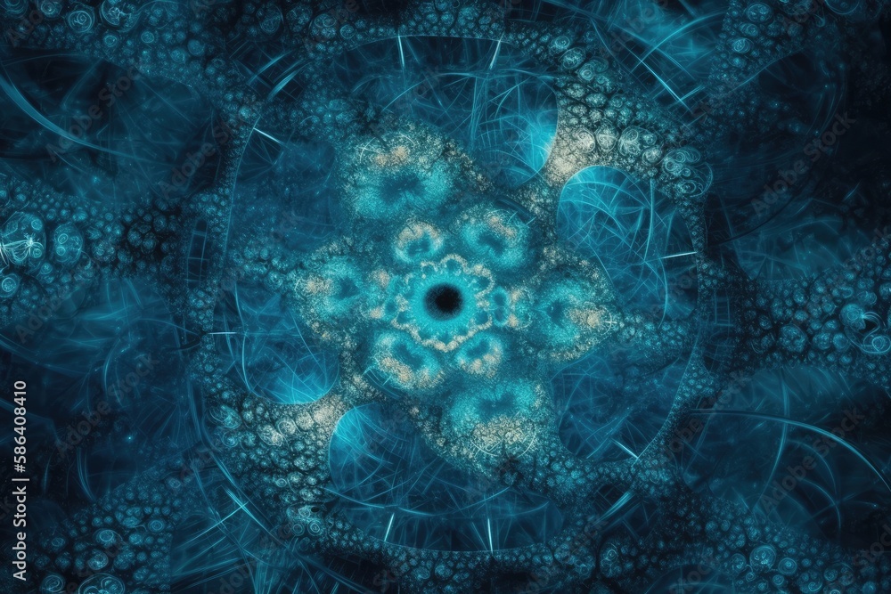 Poster blue and black abstract design with bubble shapes. generative ai