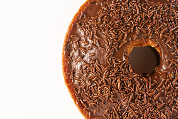 Carrot Cake with Chocolate Frosting and Brigadeiro Sprinkles Isolated, White Background, Top view