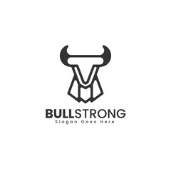 Vector Logo Illustration Bull Strong Line Art Style