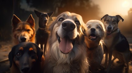 A group of dogs taking a selfie. Created with Generative AI.