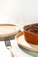 Carrot Cake with Chocolate Frosting and Brigadeiro Sprinkles - Vertical