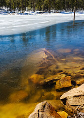Fototapeta na wymiar Parially frozen Willow Springs Lake in Arizona