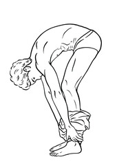 Black and white vector illustration with athletic young man.
taking off pants