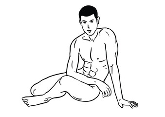 An outline of a muscular naked man. vector illustration.