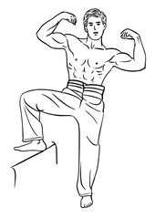 Bodybuilder fitness sport, man at gym with muscles.