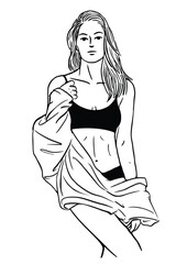 Black and white vector illustration with a woman
wearing underwear