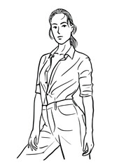 Black and white vector illustration with a woman