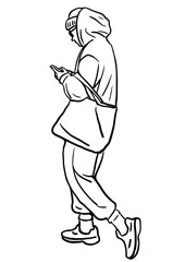 Black and white vector illustration with a young man.
walk and talk on the phone