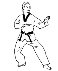 Illustration Professional Athlete Taekwondo in Competition. Male Athlete Taekwondo. Female Athlete Taekwondo.