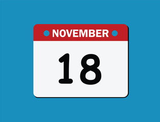 18th November calendar icon. Calendar template for the days of December. vector illustrator.