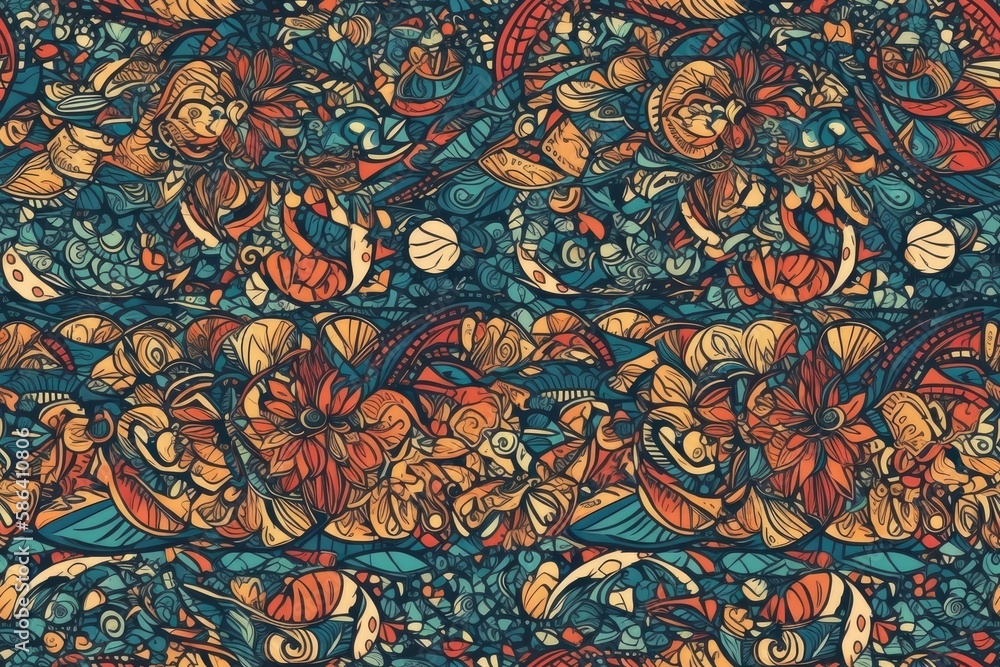 Poster vibrant and diverse patterned background. generative ai