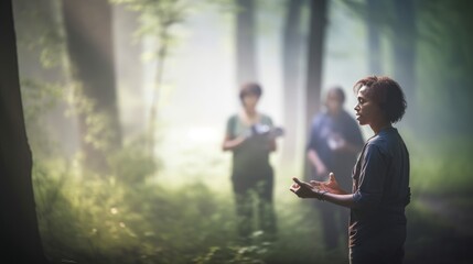 An African American female teacher, or environmental expert,  teaching students. Generative AI. 