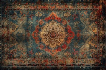 Obraz na płótnie Canvas an intricately designed rug with vibrant colors and patterns. Generative AI