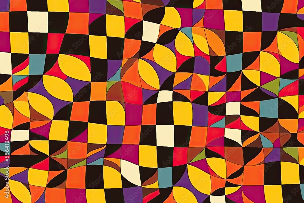 Poster colorful abstract pattern with circles and rectangles. generative ai