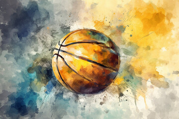 Blue and Yellow Gold Oil Painting Brush Strokes Texture Grunge Graffiti Splatter Basketball Background Room for Copy Generative AI