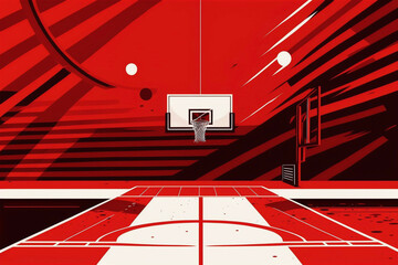 Red and White Basketball Court Generative AI