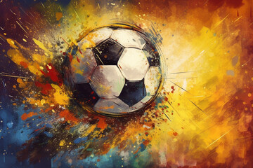 Fototapeta premium Soccer Ball Oil Painting Colorful Brushstrokes Generative AI