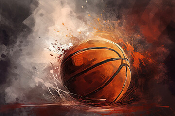 Bascketball Oil Painting Brush Strokes Texture Grunge Graffiti Splatter Background Room for Copy Generative AI