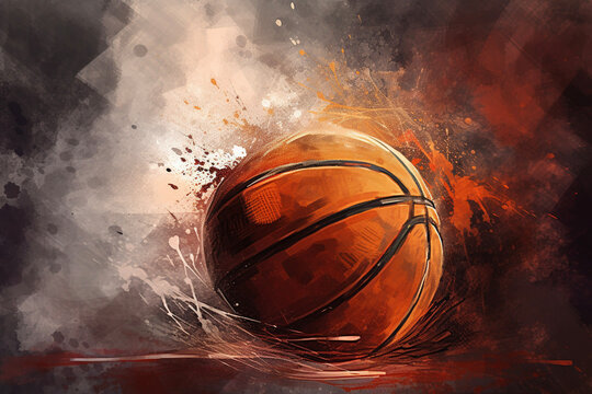 Bascketball Oil Painting Brush Strokes Texture Grunge Graffiti Splatter Background Room for Copy Generative AI