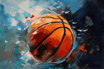 Blue and Orange Oil Painting Brush Strokes Texture Grunge Graffiti Splatter Basketball Background Room for Copy Generative AI