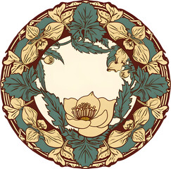 vintage items: label art nouveau - red round. Generative AI