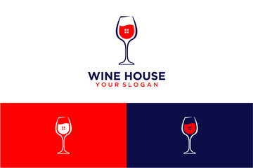 vector wine with glass and house logo design
