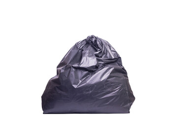 A garbage black bag that tied the mouth nicely. black garbage bag isolated on white background, clipping paths