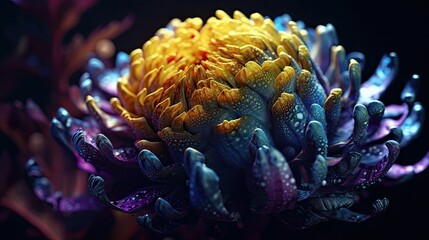 Obraz premium Beautiful abstract holographic flower. Mutated plant in a fantasy world. 