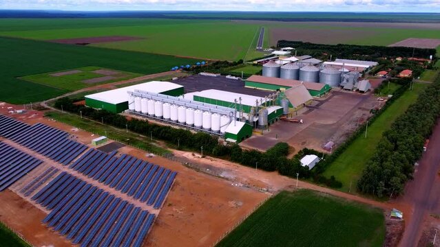 Aerial view large industrial farm growing and producing seeds and food