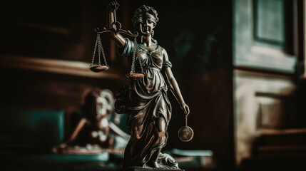 Lady justice. Statue of Justice on lawyer's office. Legal and law concept.Generative AI.