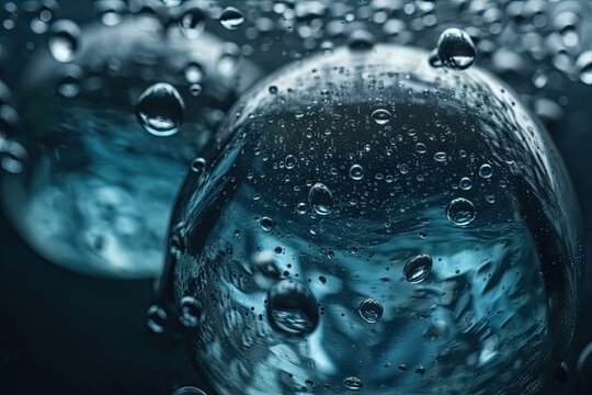 water bubbles on a black background in close-up view. Generative AI