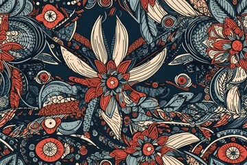 Naklejka premium blue background with red and white flowers. Generative AI