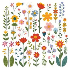 A bright, cheerful, and pretty floral illustration on white background. Generative AI. 