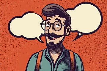 man with glasses and a mustache thinking with a thought bubble above his head. Generative AI