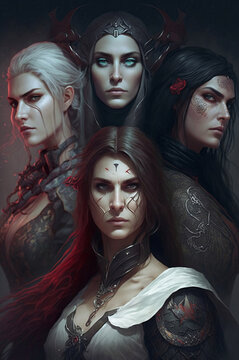 Warrior women, four female fantasy role player game characters