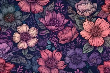 colorful bouquet of flowers on a vibrant blue background. Generative AI