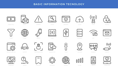 Set of information technology icons. Perfect for website and mobile app presentation. Suitable for any user interface and user experience. Editable Strokes